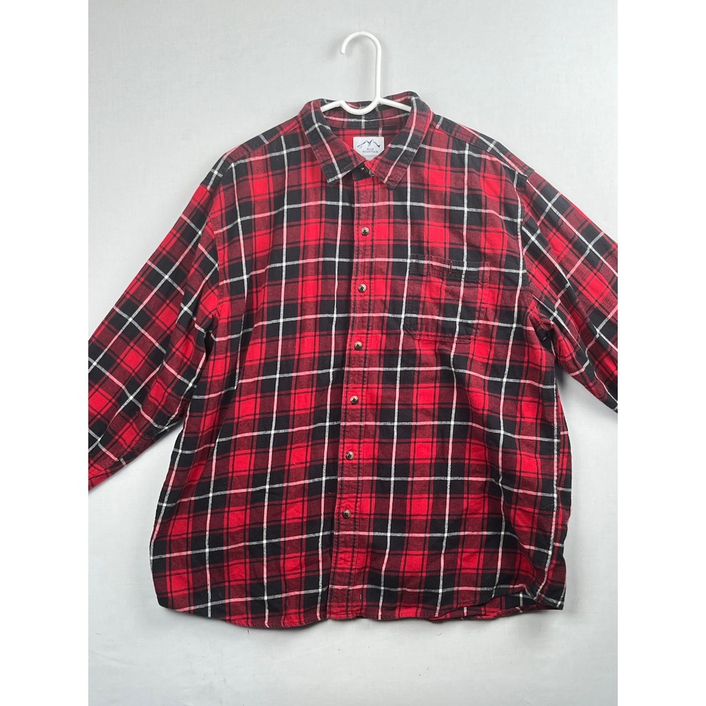 Blue Mountain Flannel Shirt Mens XL Plaid Long Sleeve Cotton Red Black 1737